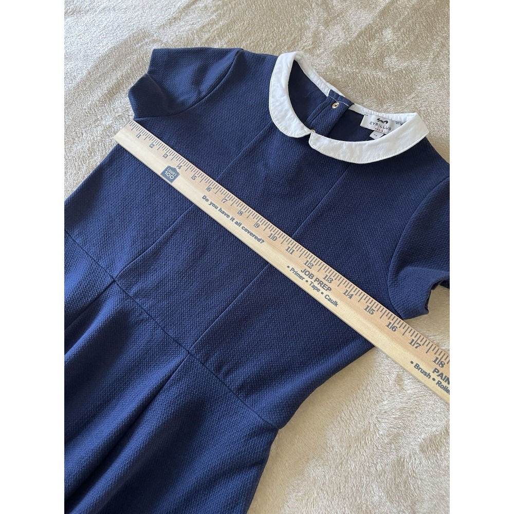 Cyrillus Paris Girls Navy Fit & Flare Dress Size 12 Peter Pan Collar Preppy - Picture 4 of 13